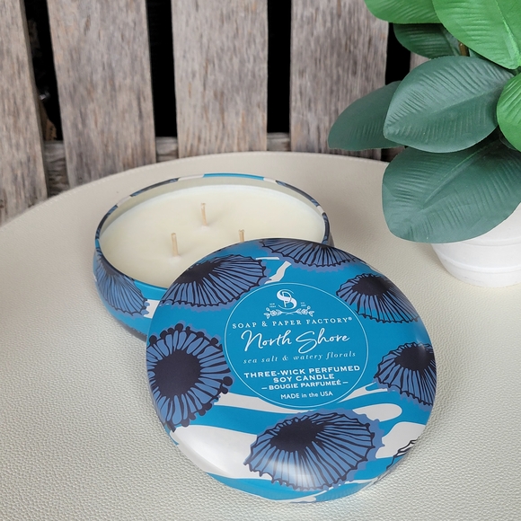 soap & paper factory Other - North Shore Sea Salt & Watery Florals Blue Tin 13oz Candle